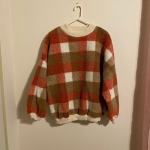 Fuzzy plaid sweatshirt